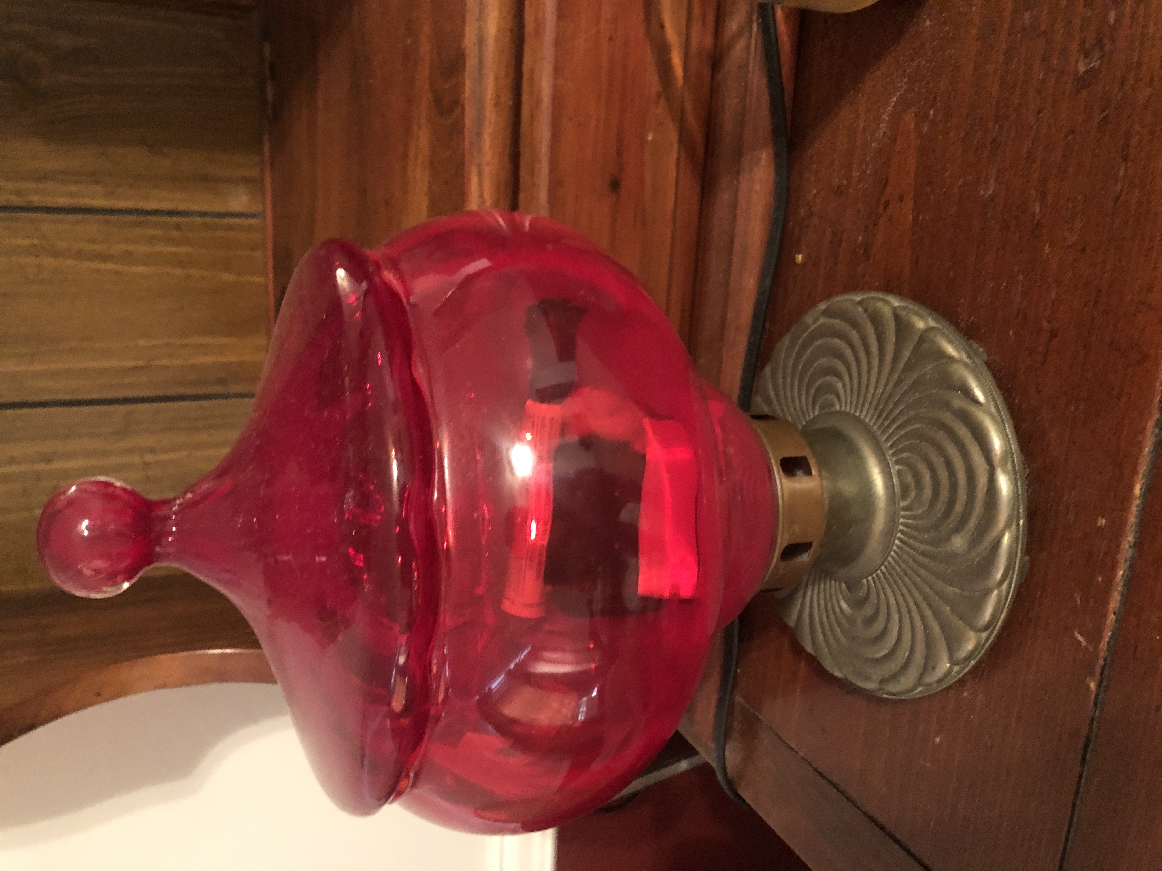 Vintage Red Glass Lamp with Metal Base