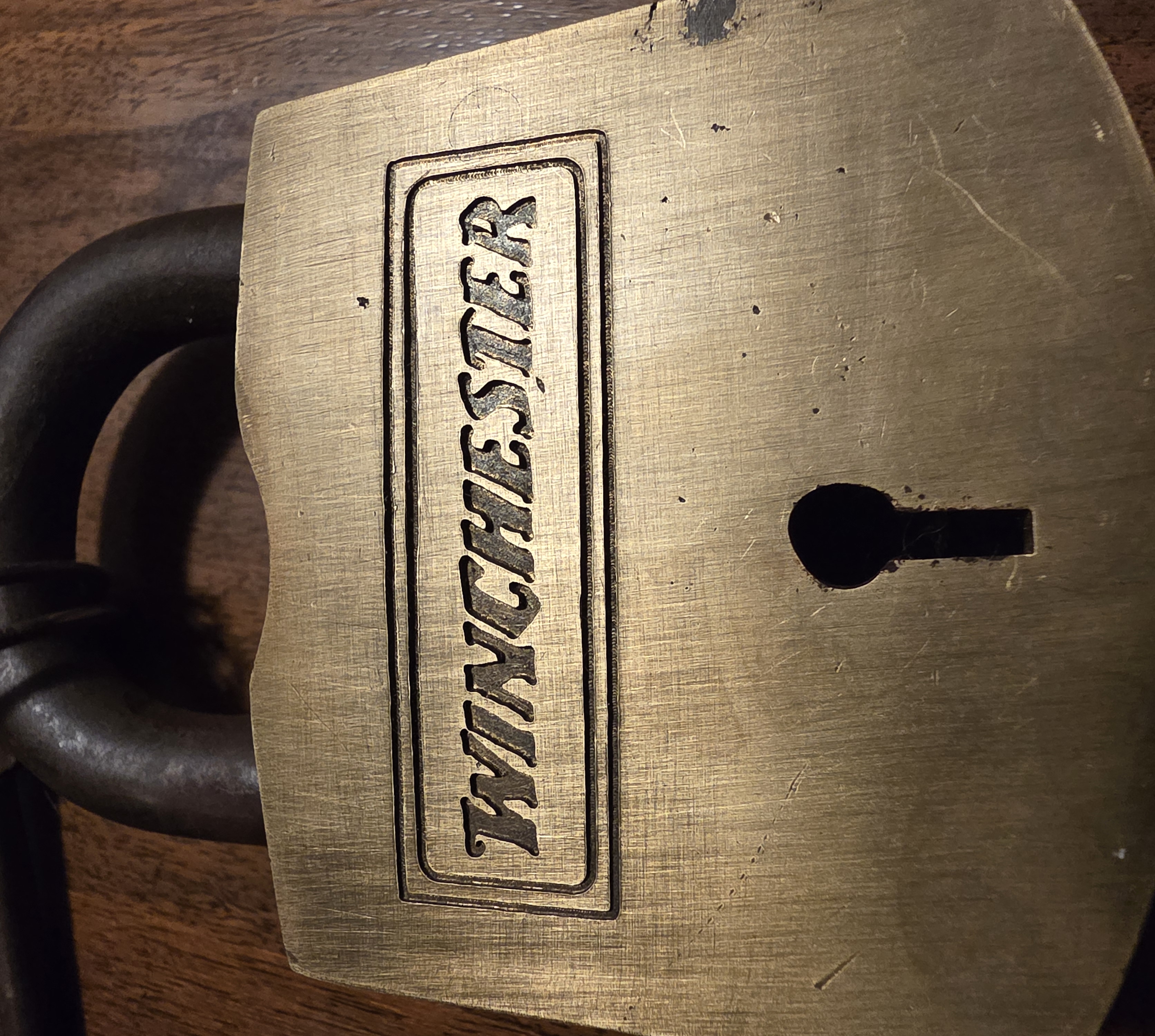 Winchester Brass Padlock - label